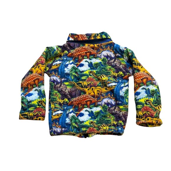 Y2K 90s Toddler Dinosaur All Over Print Fleece Jacket With Colorful Print & Zip- - Picture 3 of 7